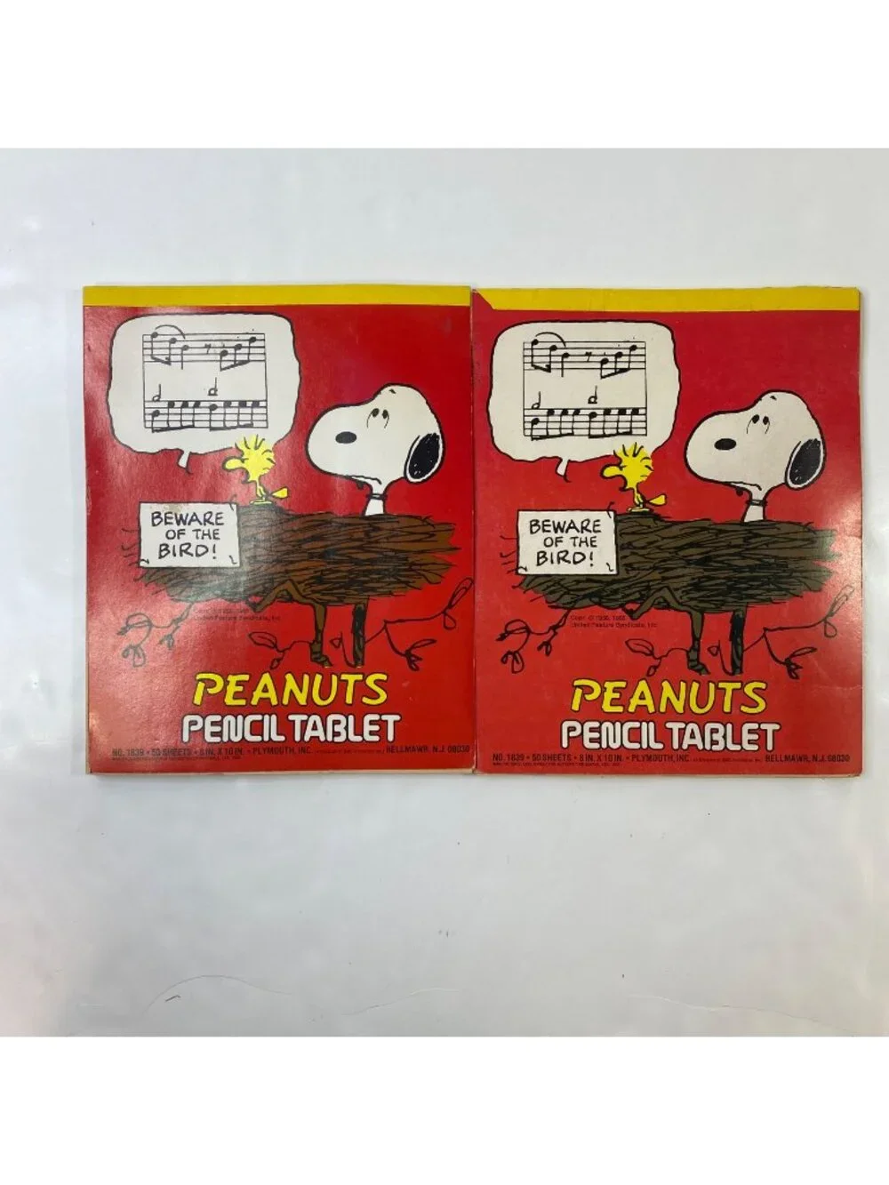 Vintage Peanuts Pencil Tablets Beware The Bird 2-Pack 50 Sheets Snoopy Woodstock